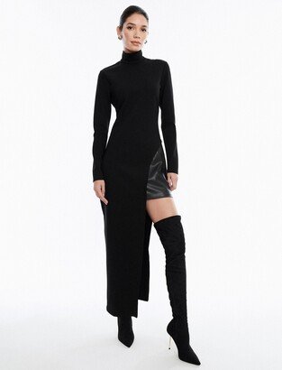 Harlem Ponte Faux Leather Turtleneck Dress