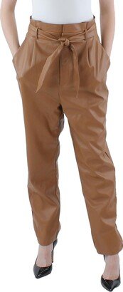 Womens Faux Leather High Rise Paperbag Pants