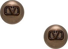 V Logo Signature Pearl Earrings in Brown