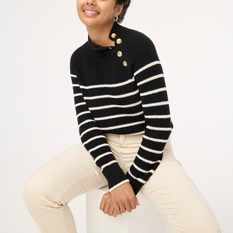 Women's Button-Shoulder Striped Mockneck Sweater