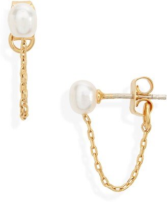 Freshwater Pearl Chain Stud Earrings-AA