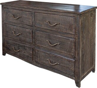 56 Dark Brown Solid Wood Six Drawer Double Dresser