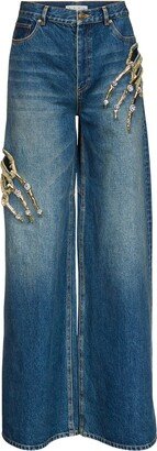 Embellished claw cutout relaxed jeans