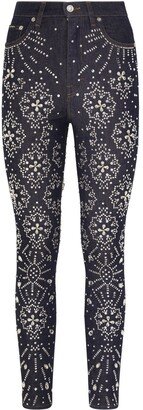 Crystal-Embellished High-Waited Skinny Jeans