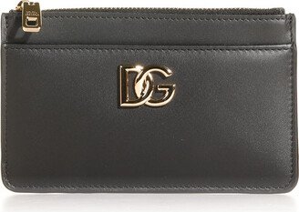 Leather Card Holder With Zip And Logo