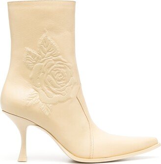 Embossed-Rose Leather Boots