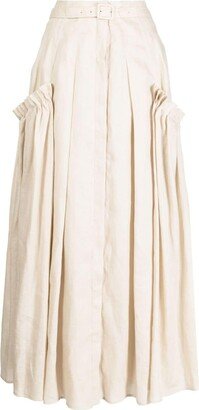 Pleated Linen Maxi Skirt