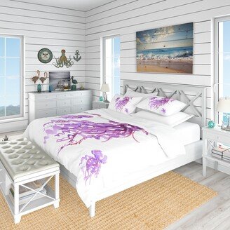 Designart 'Purple Jellyfish Watercolor' Nautical & Coastal Bedding Set - Duvet Cover & Shams