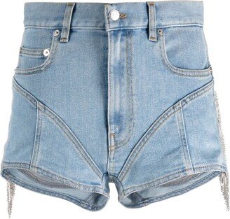 High-Waist Fringed Denim Shorts