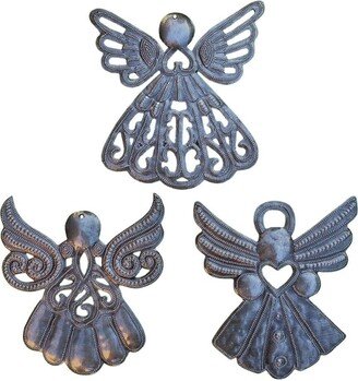 Christmas Ornaments Set Of 3, Angels With Wings, Handmade Haitian Art, Holiday Ornament Exchange, Decorations, 5 X 5.5 Inches