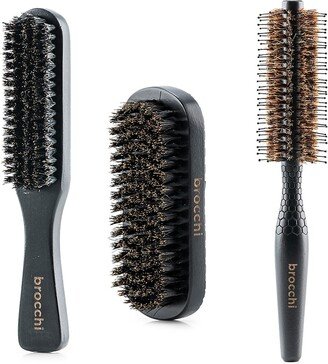 Brocchi 3-Piece Boar Bristle Brush Set