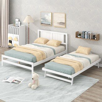 TONWIN Full Size Platform Bed with Adjustable Trundle