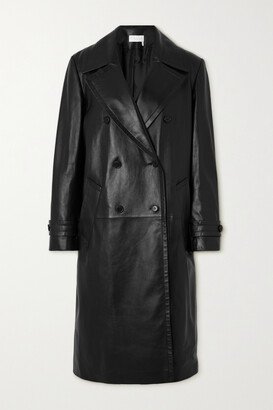 Double-breasted Leather Coat - Black