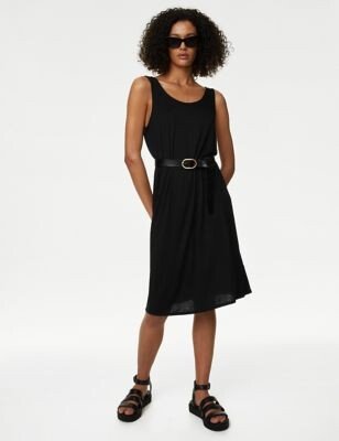 Jersey Round Neck Knee Length Slip Dress