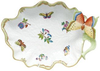 Queen Victoria Green Large Leaf Dish with Butterfly