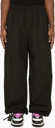 Black nylon wide leg trousers