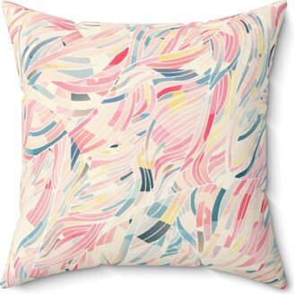 Boho Light Pink Multi - Color Fully Stuffed Abstract Design Spun Polyester Square Throw Pillow Home Decor