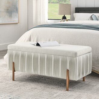 Aoolive Elegant Bedroom Ottoman Upholstered Velvet Ottoman Bench, Unique Design Large Storage Ottoman