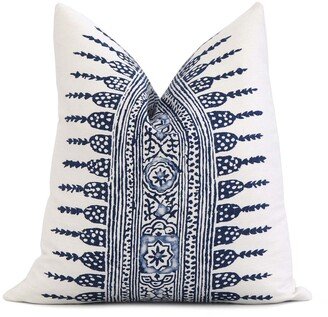 Anna French Javanese Stripe Navy Blue Throw Pillow Cover With Zipper, Designer Thibaut Cushion Slip Case Best For Bohemian Home Decor