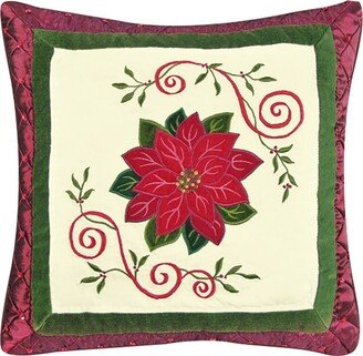 16 x 16 Red Poinsettia Quilted Pillow