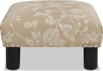 Jules 16 inch Square Accent Footstool Ottoman, Champagne Beige Floral Jacquard