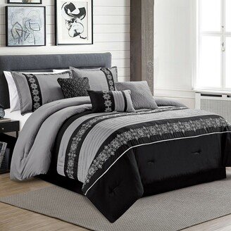 Snake River DÃ©cor Embroidery Comforter Set 7 Alternative King Dark Gray Black