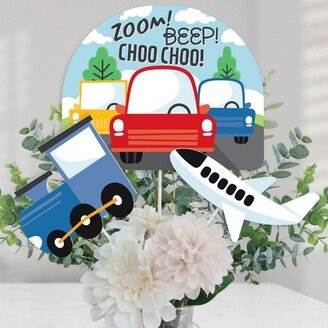 Big Dot of Happiness Cars, Trains, and Airplanes - Transportation Birthday Party Centerpiece Sticks - Table Toppers - Set of 15