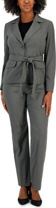 Women's Belted Pinstripe Blazer & Pants