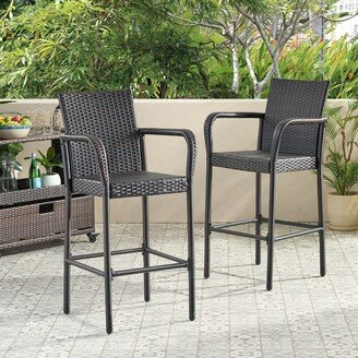 Delfina Outdoor Grey Wicker Barstools