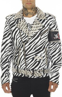 Zebra Stripe Faux Leather Stud Moto Jacket