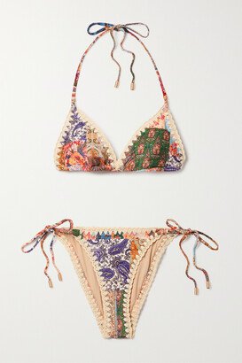 Devi Crochet-trimmed Paisley-print Bikini - Pink