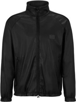 Faux-leather relaxed-fit jacket with framed logo