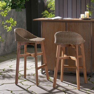 Cayuga Wicker and Acacia Wood Outdoor Barstools