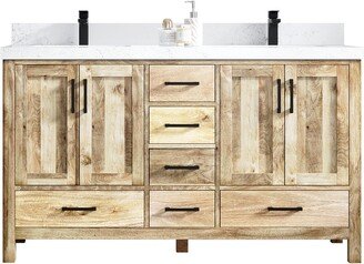 60 In. W X 22 D Malibu Mango Double Sink Bathroom Vanity in White Washed With Quartz Or Marble Countertop | Modern Vanity