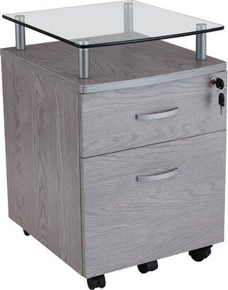 Rolling File Cabinet with Glass Top Gray