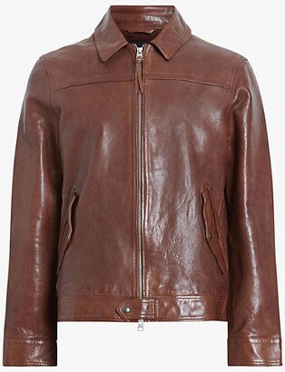 Mens Rust Brown Brim Collared Leather Jacket Xxl