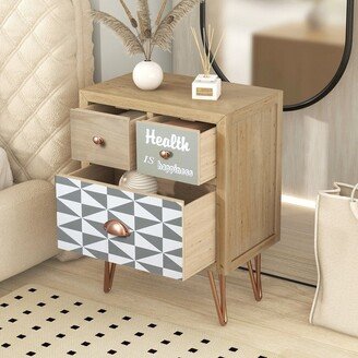 TiramisuBest Modern Style Bedside Table,Wooden Nightstand with Three Drawers and Metal Feet