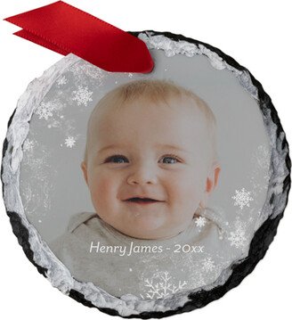 Ornaments: Dusted Snowflakes Slate Ornament, White, Circle