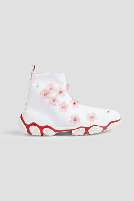 Glam Run floral-appliquéd stretch-knit high-top sneakers