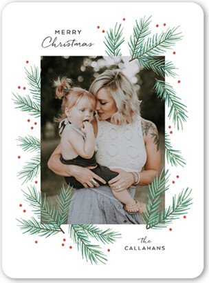 Holiday Cards: Festive Pine Holiday Card, White, 6X8, Christmas, Matte, Signature Smooth Cardstock, Rounded