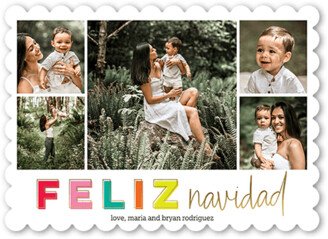 Christmas Cards: Colorful Modern Tarjeta De Navidad, Red, 5X7, Feliz Navidad, Matte, Signature Smooth Cardstock, Scallop