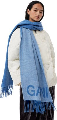 Light Blue Wool Fringed Scarf