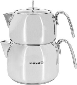 Korkmaz Perla Maxi Stainless Steel 1.2 Liter Tea Pot and 2 Liter Kettle Set