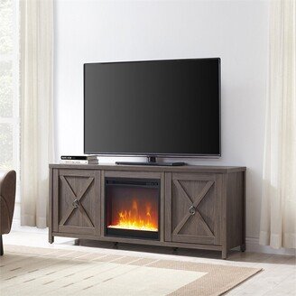 Henn& Hart 58 in. Alder Brown TV Stand with Crystal Fireplace Insert - Henn&Hart