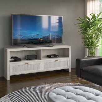 68 TV Stand with Woven Drawers - White Wash Oak