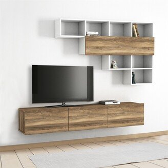 BESTCOSTY 71 Inch Wall Mount TV Console with3 Doors, 1 Floating Shelf