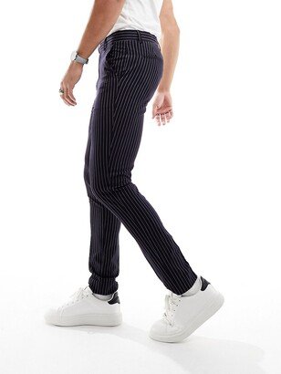 smart super skinny pants in navy pin stripe