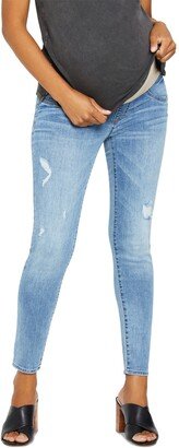 Indigo Blue Maternity Over the Bump Distressed Skinny Denim Jeans