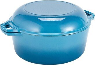 2-in-1 Blue Enamel Cast Iron Dutch Oven & Skillet Set, 7 Quart | All-in-One Cookware for Induction, Electric, Gas, Stovetop & Oven