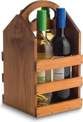 Curata Wood Four Bottle Caddy with Curved Built-In Handle